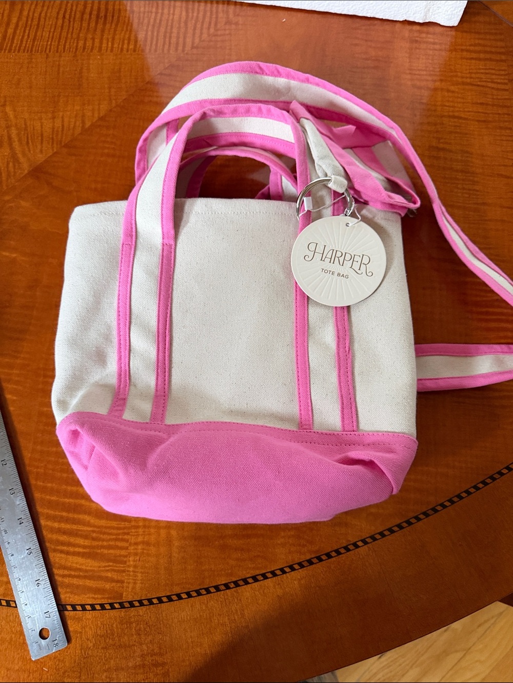 NWT  Harper Canvas Mini Tote with Pink Accent and Matching Pouch